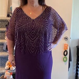 J Kara Deep Purple Beaded Gown